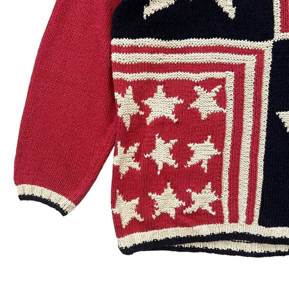 Vintage Jaeger Hand Knit Silk Blend Oversized Stars Stripes Flag Sweater Medium - Picture 5 of 11